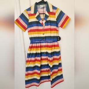Joanie Clothing Midi Dress Retro Rainbow Striped 4 small
